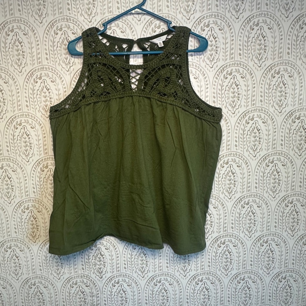 Time and‎ Tru Women Olive Green Crochet Lace Detail Tank Top Plus Size XXL